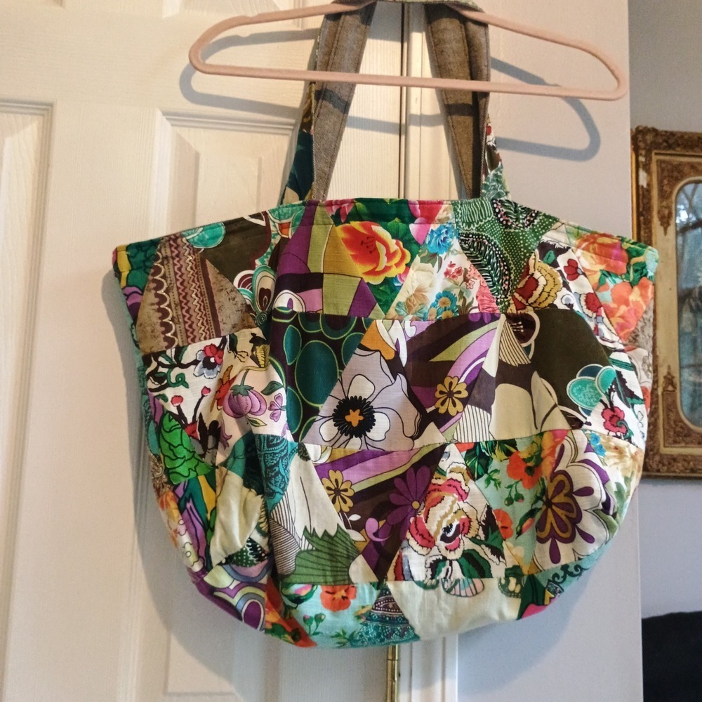 Boho Butterfly Patchwork Tote Bag XL 24x14 Zip Top Multicolor Plum Teal‎ hobo - Picture 6 of 14